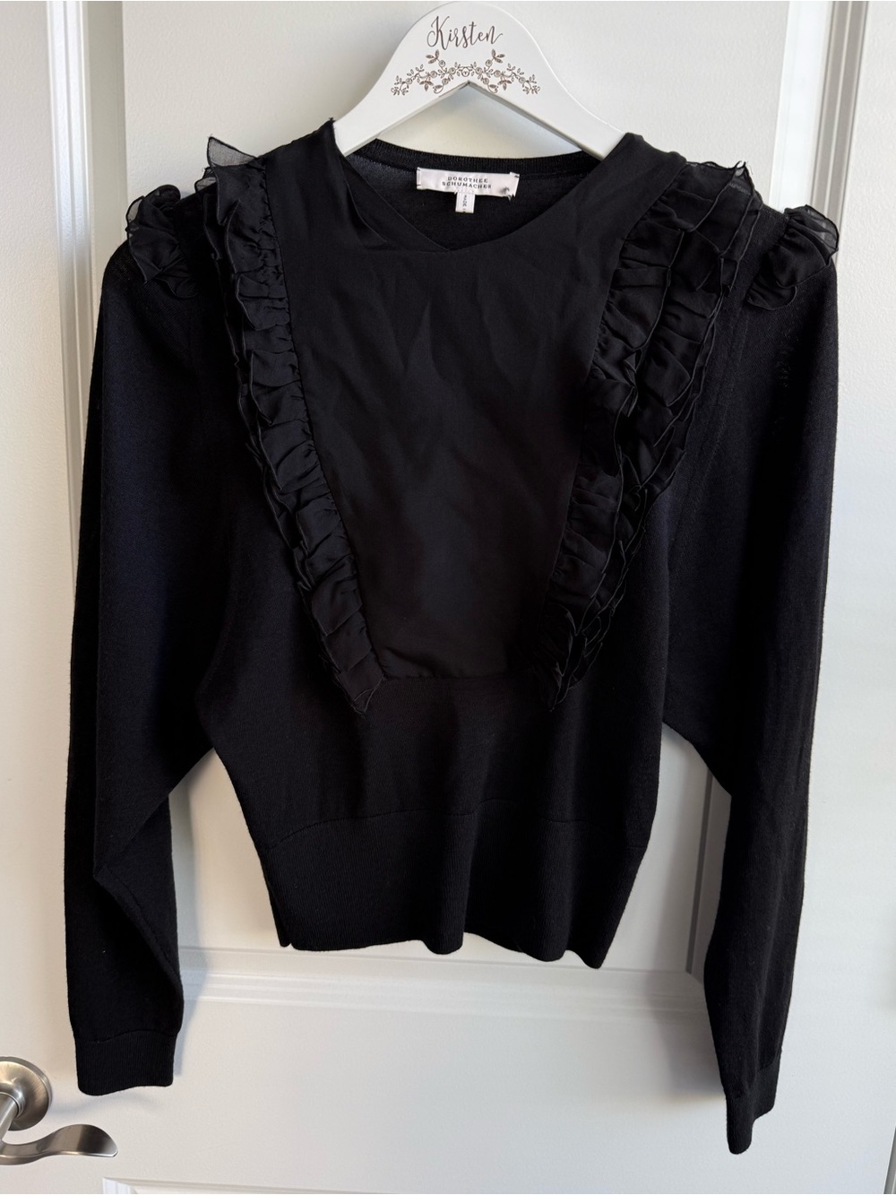 Dorothee Schumacher Ruffle Yoke Sweater Silk Wool Classic Minimalist XS (size 1)